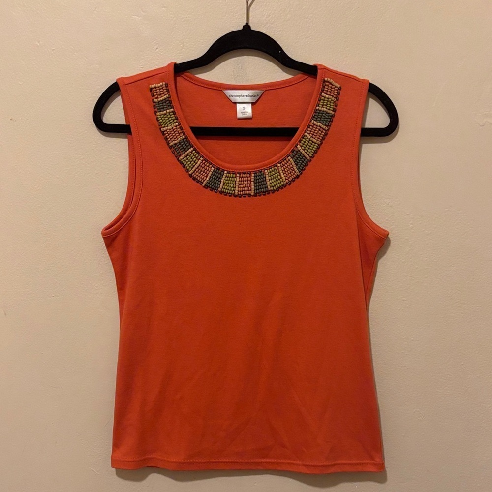 Christopher & Banks Orange Beaded Tank Top